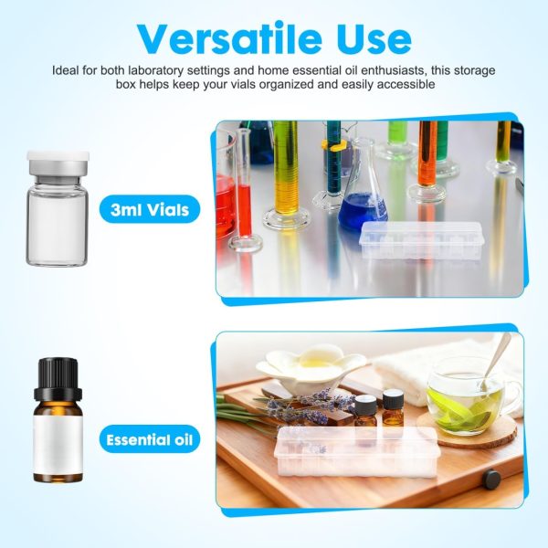 Homoyoyo 24 Count 3ml Plastic Vial Box Case Transparent Microtube Holder with Lid for Safe Storage Organization White-3