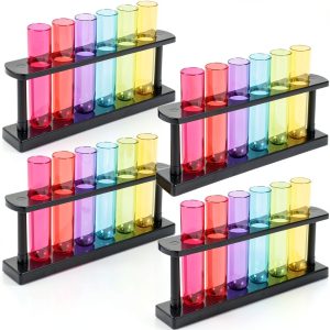 Juvale Test Tube Shot Glasses Plastic 4 Pack Multicolor 1.5 oz Tubes-0